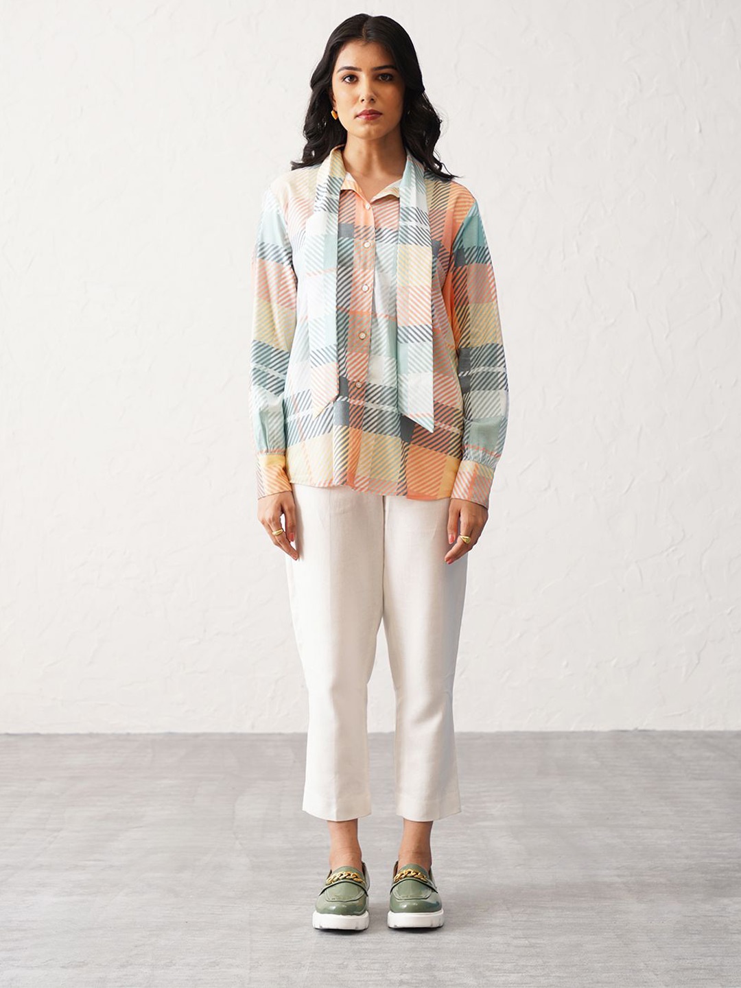 

SEVENDC Checked Cotton Shirt Style Top, Multi