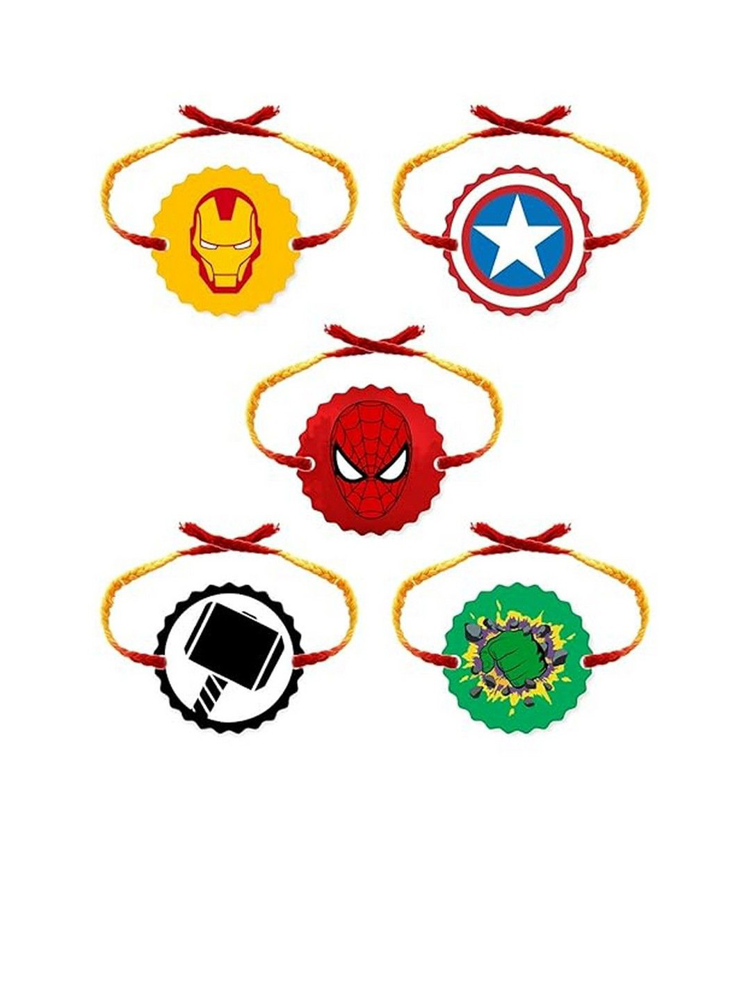 

THEYAYACAFE Boys Set of 5 Thread Rakhis with Roli Tika, Yellow
