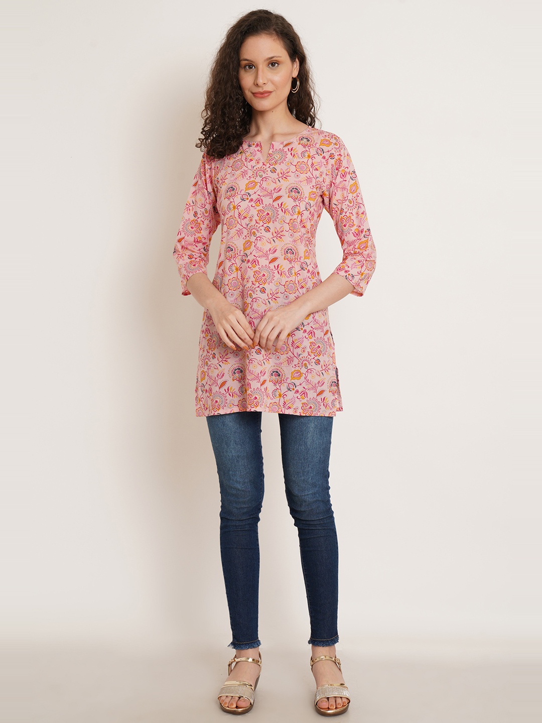 

COTLAND FASHION Floral Printed Thread Work Pure Cotton Thread Work Kurti, Pink