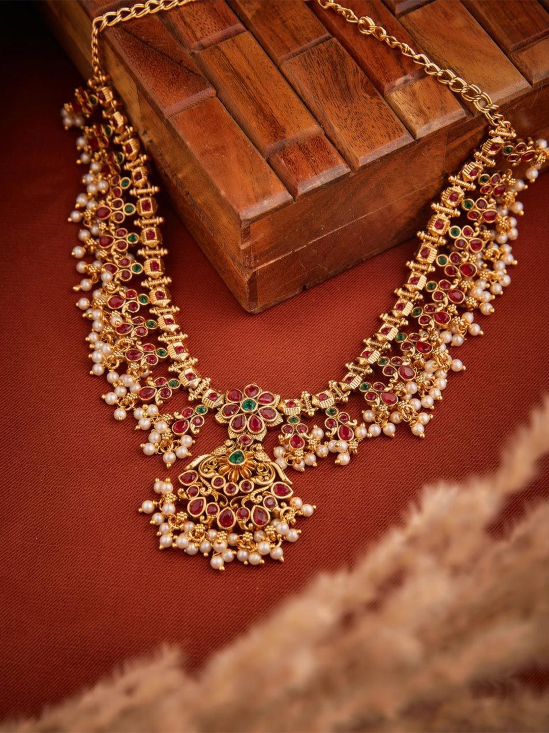 

Fabindia Gold-Plated Stone Studded & Beaded Necklace
