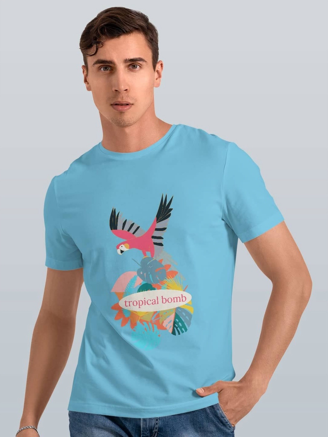 

macmerise Men Printed Tropical T-shirt, Blue