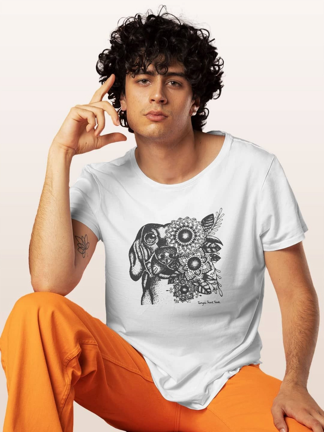 

macmerise Men Printed Extended Sleeves Raw Edge T-shirt, White