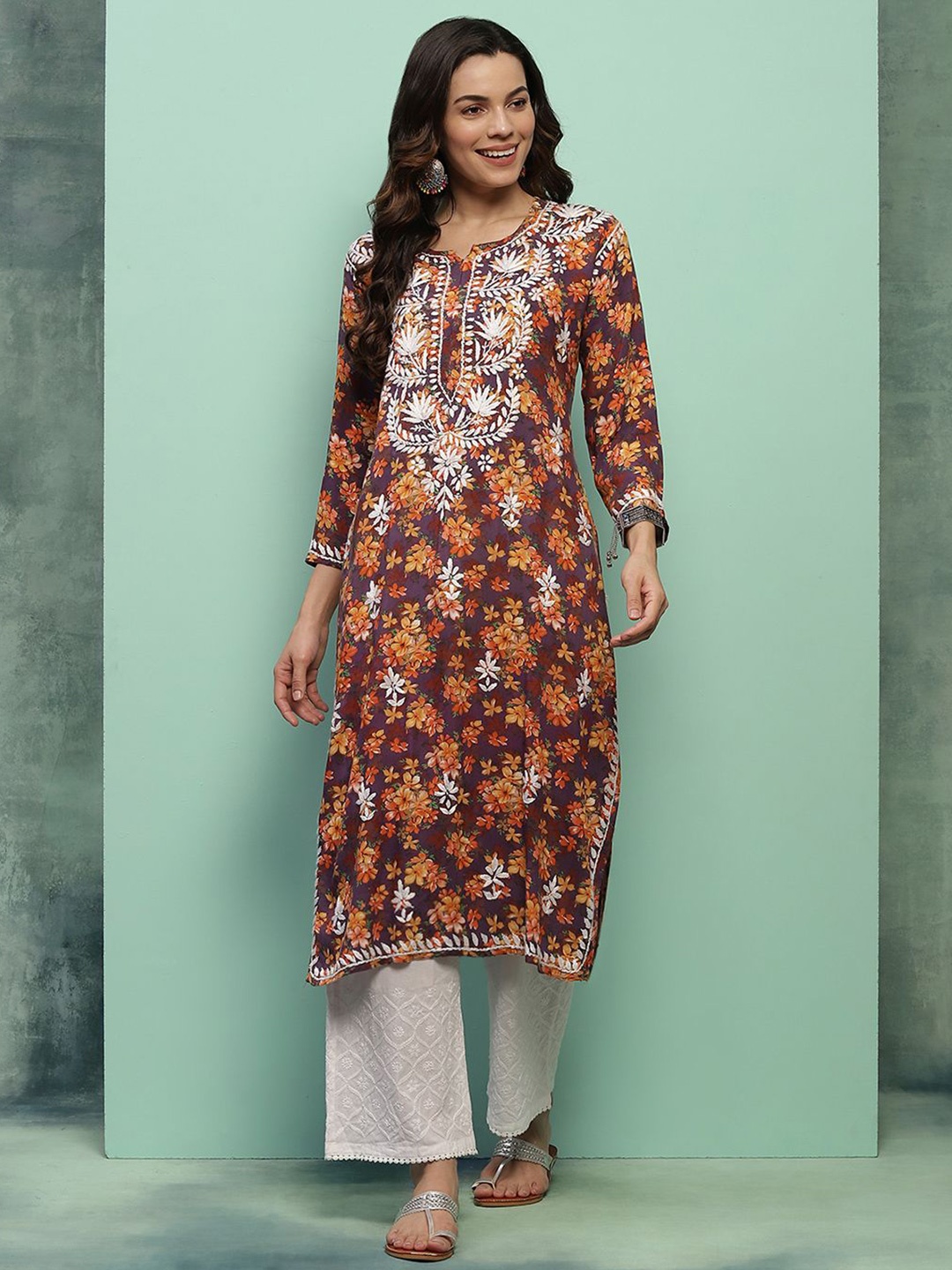 

House of Chikankari Chikankari Printed Kurta, Purple