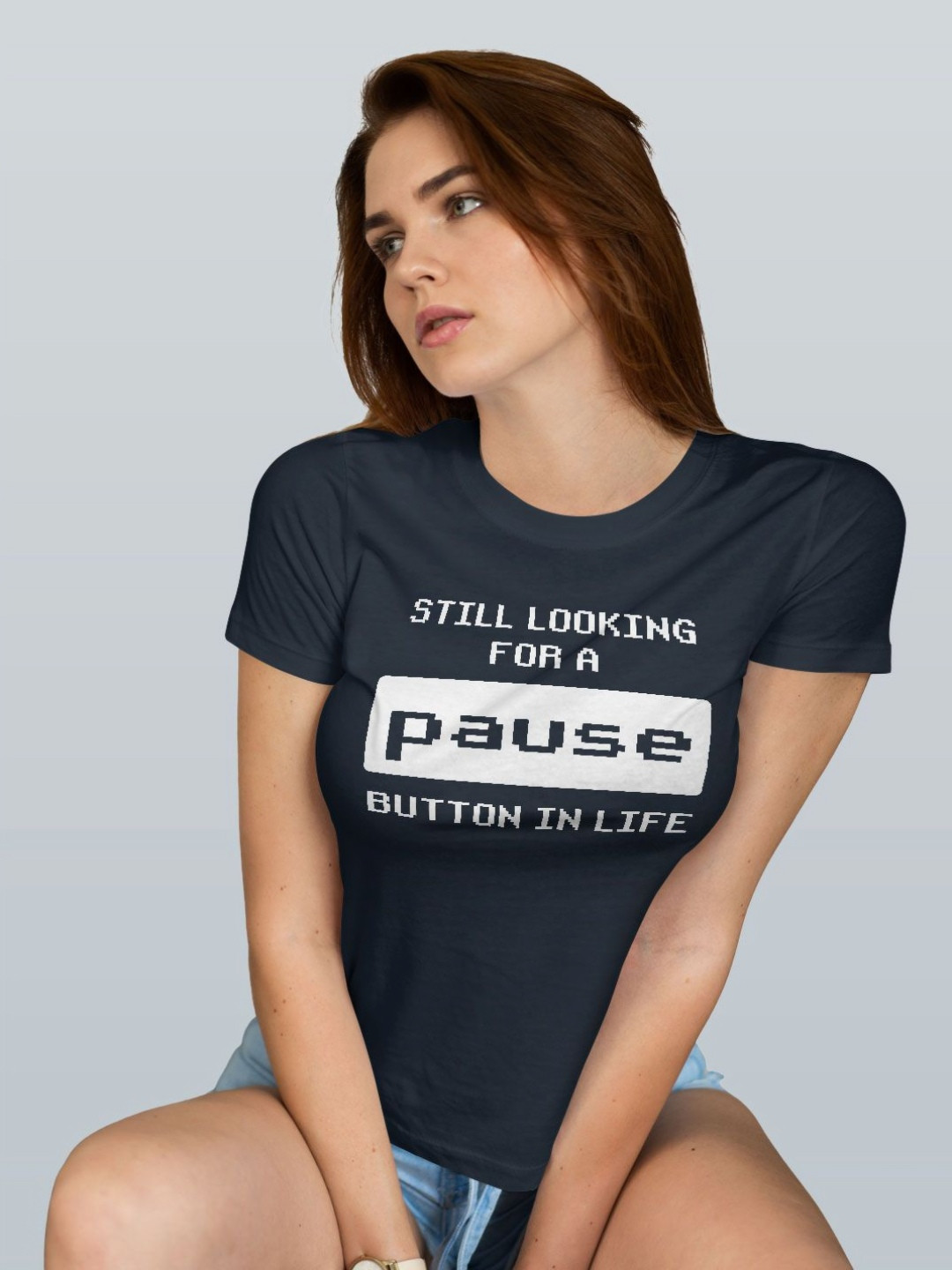 

macmerise Women Printed T-shirt, Navy blue