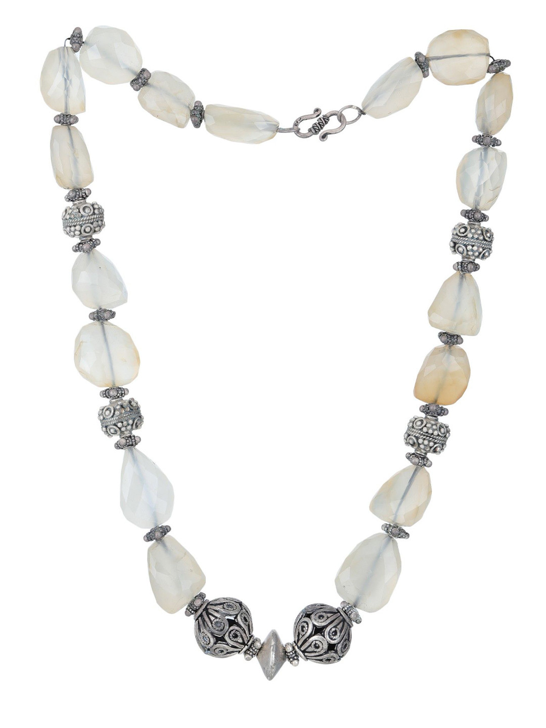 

Exotic India Faceted Chalcedony Stone Beaded Sterling Silver Necklace