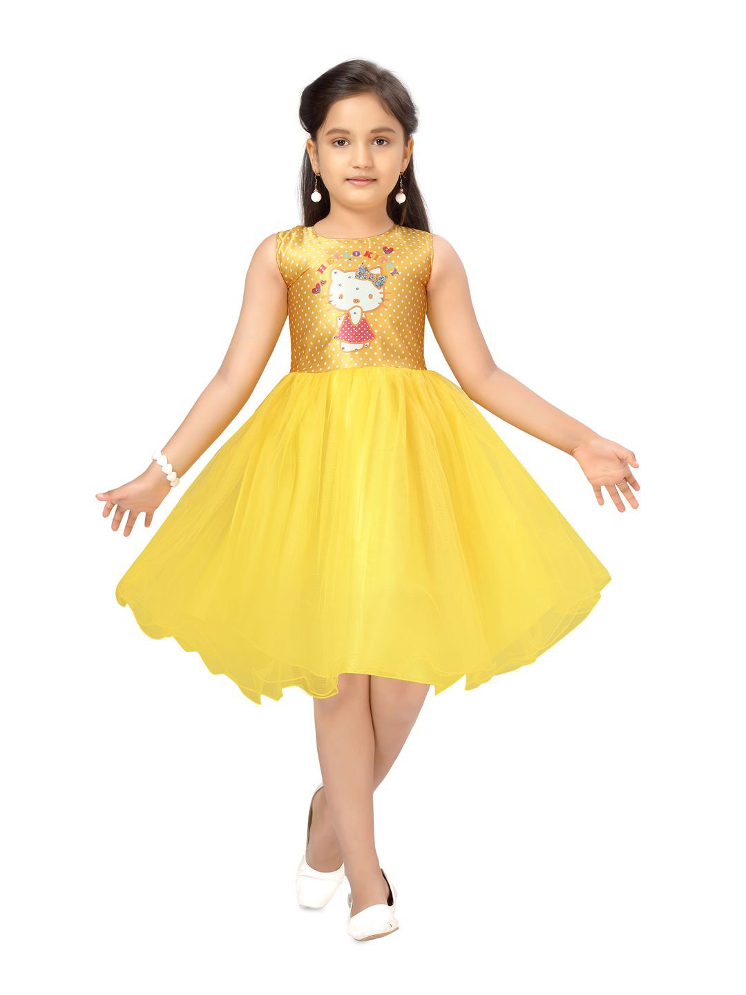 

BAESD Girls Printed Net Fit & Flare Dress, Yellow