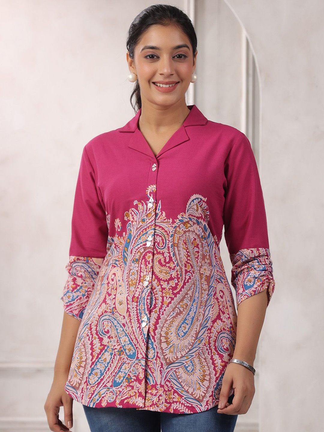 

Kaftanize Printed Shirt, Magenta