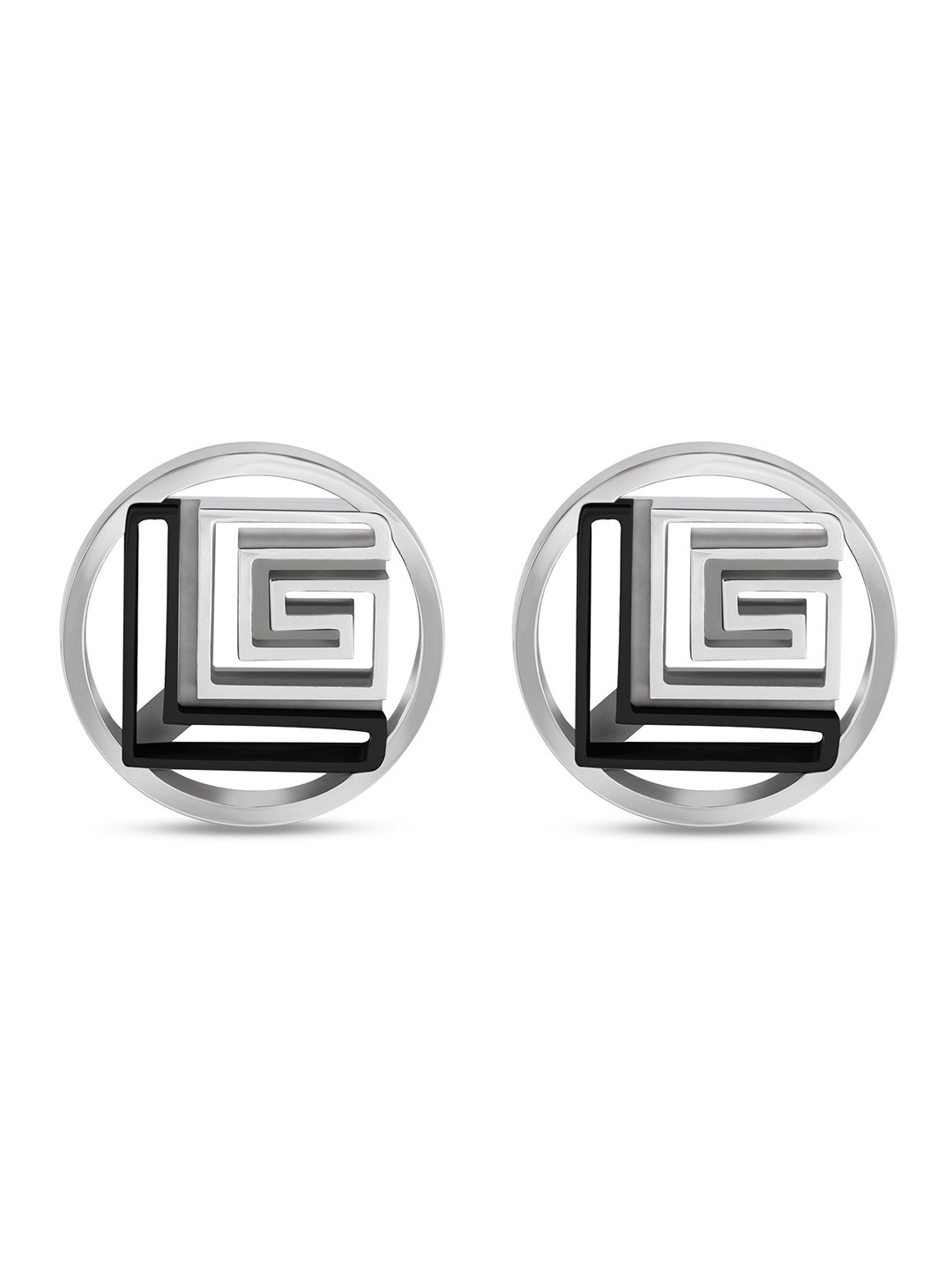 

Guy Laroche Men Brand Logo Design Round Cufflink, Silver