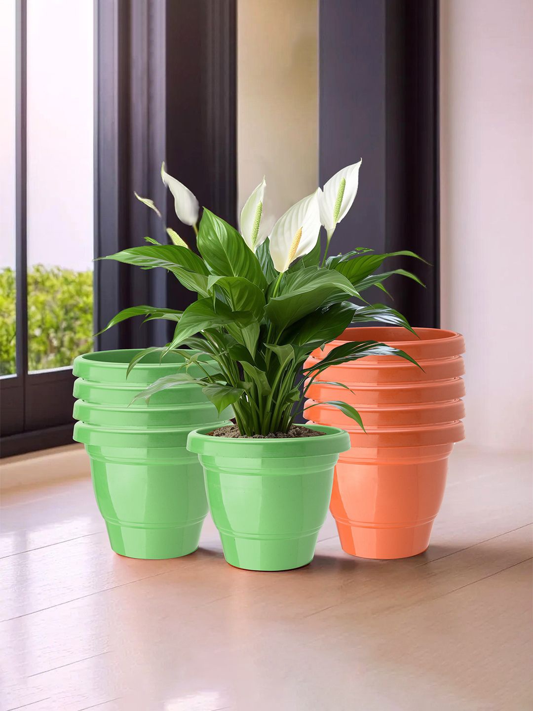 

Kuber Industries Green & Orange 10 Pieces 2-Layer Planters