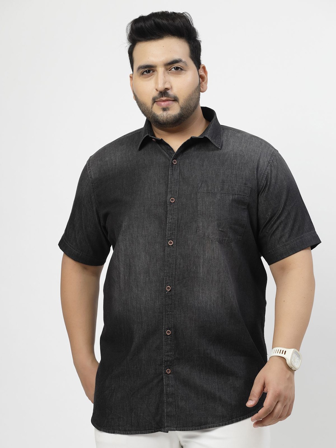 

plusS Men Opaque Casual Shirt, Charcoal