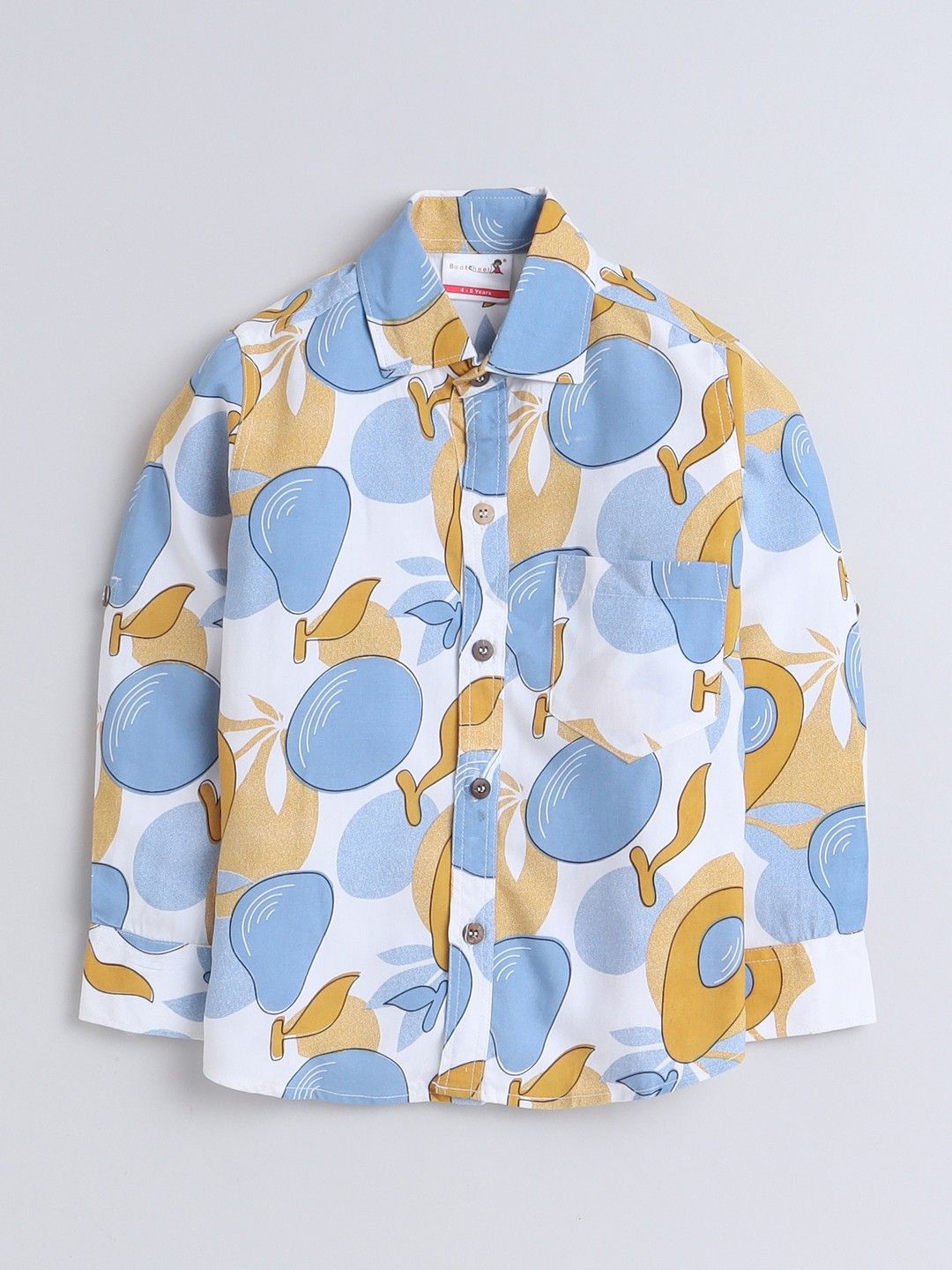 

BAATCHEET Boys Spread Collar Conversational Printed Cotton Casual Shirt, Yellow