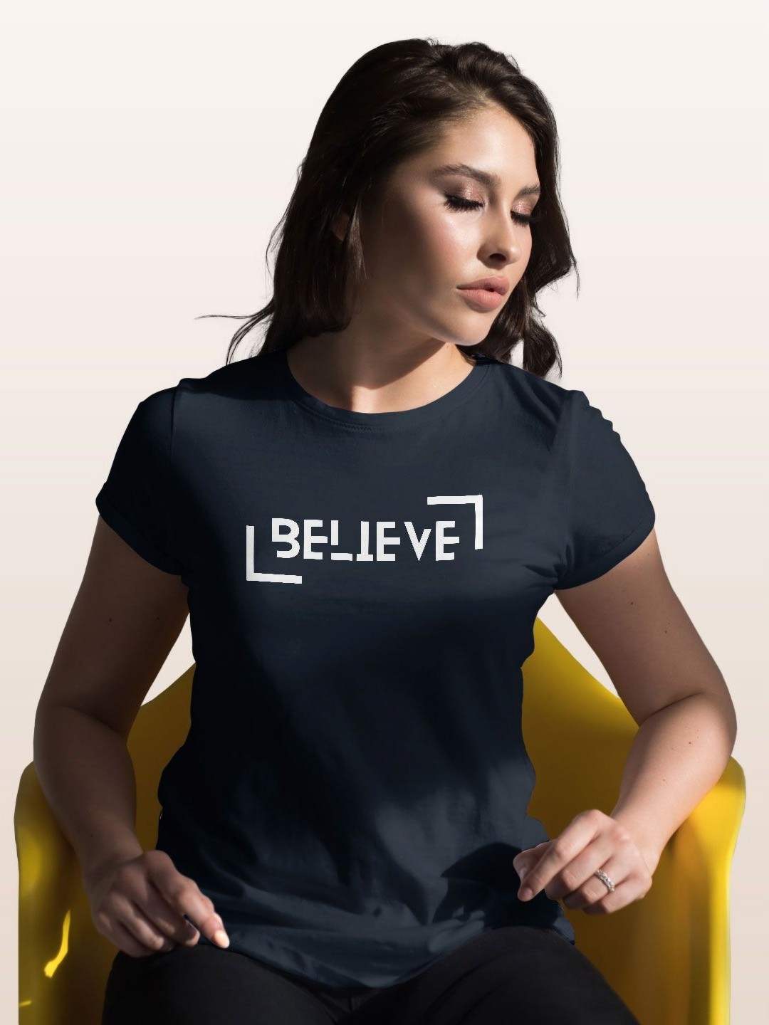 

macmerise Women Typography Applique T-shirt, Navy blue