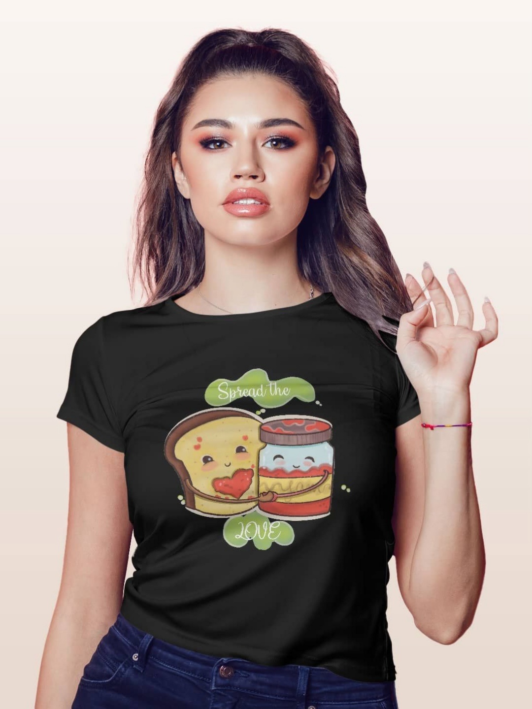 

macmerise Women Printed Applique T-shirt, Black