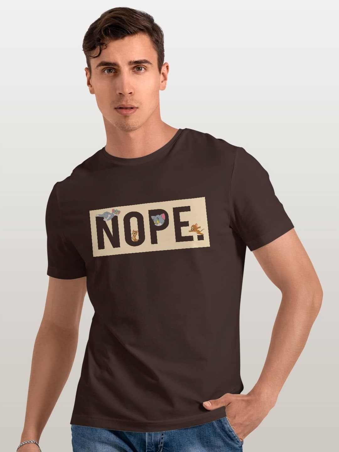 

macmerise Men Typography Printed Applique T-shirt, Brown