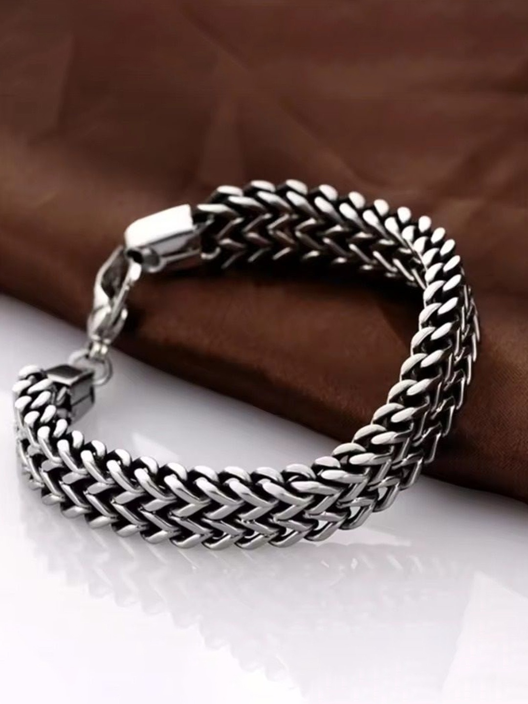 

MEENAZ Men Silver Plated Stainless Steel Link Bracelet