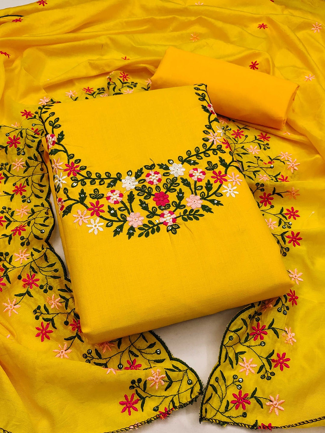 

Panzora Floral Embroidered Unstitched Dress Material, Yellow