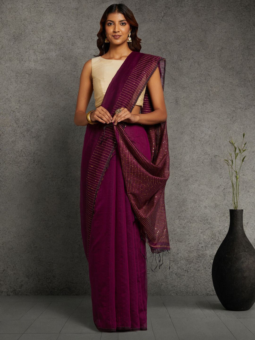 

ArtEastri Embellished Sequinned Saree, Burgundy