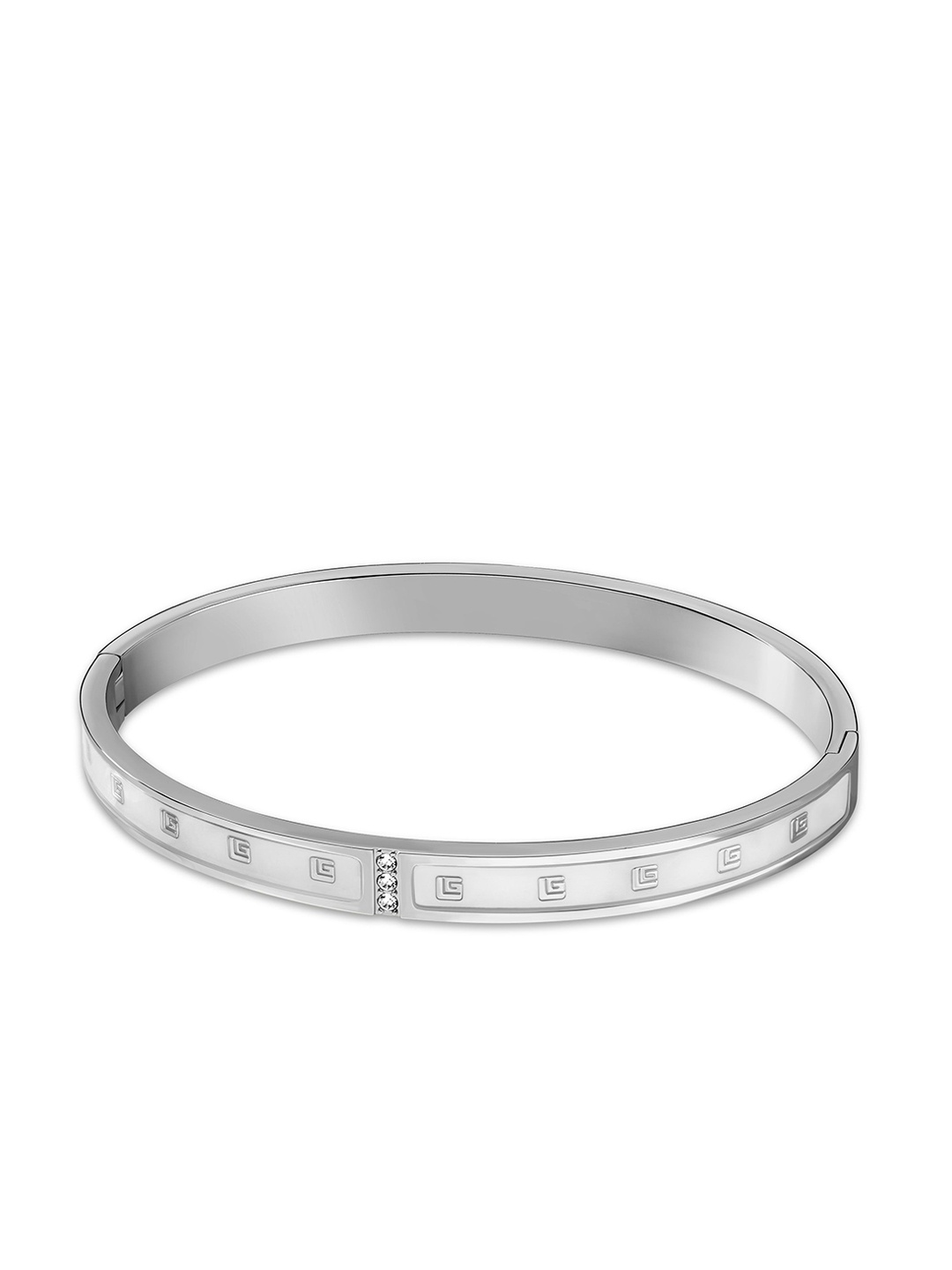 

Guy Laroche Silver-Plated Stainless Steel Mother of Peral & Crystal Bangle-Style Bracelet
