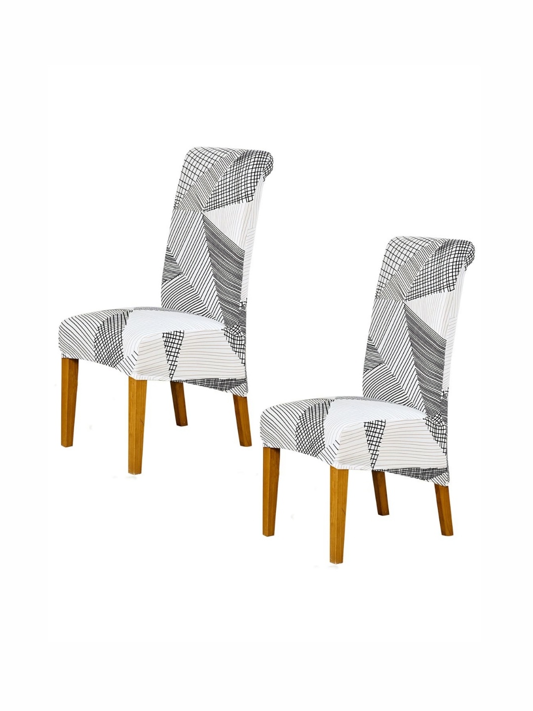 

HOKIPO White & Grey 2 Pieces Printed Dining Chair Covers
