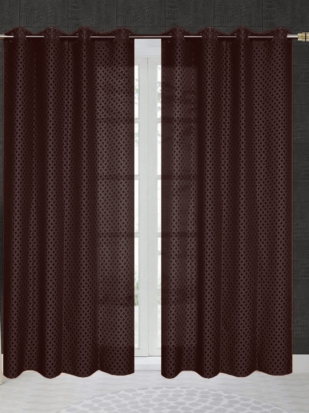 

JARS Collections Coffee Brown 2 Pieces Geometric Sheer Window Curtains
