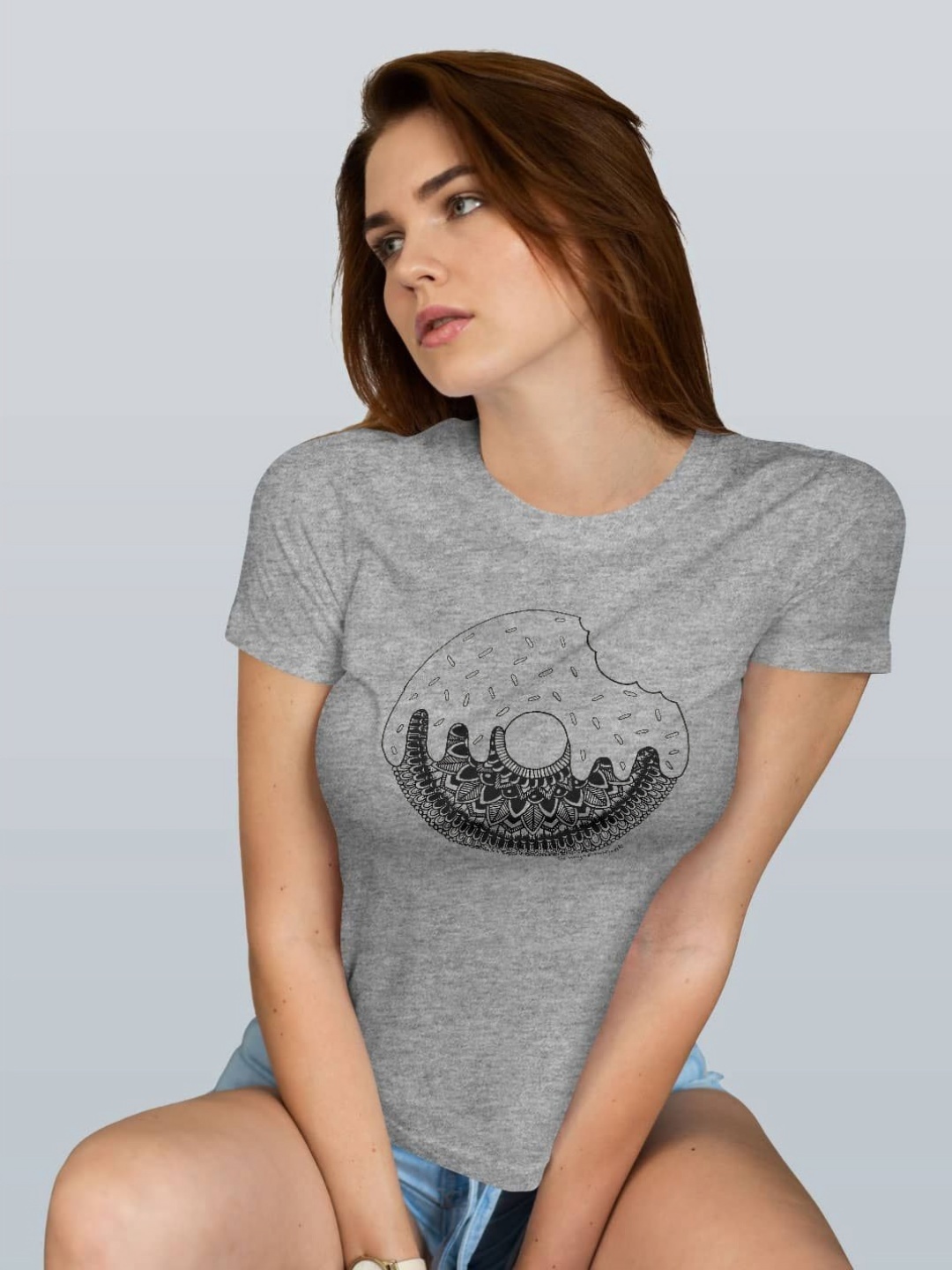 

macmerise Women Printed Extended Sleeves T-shirt, Grey