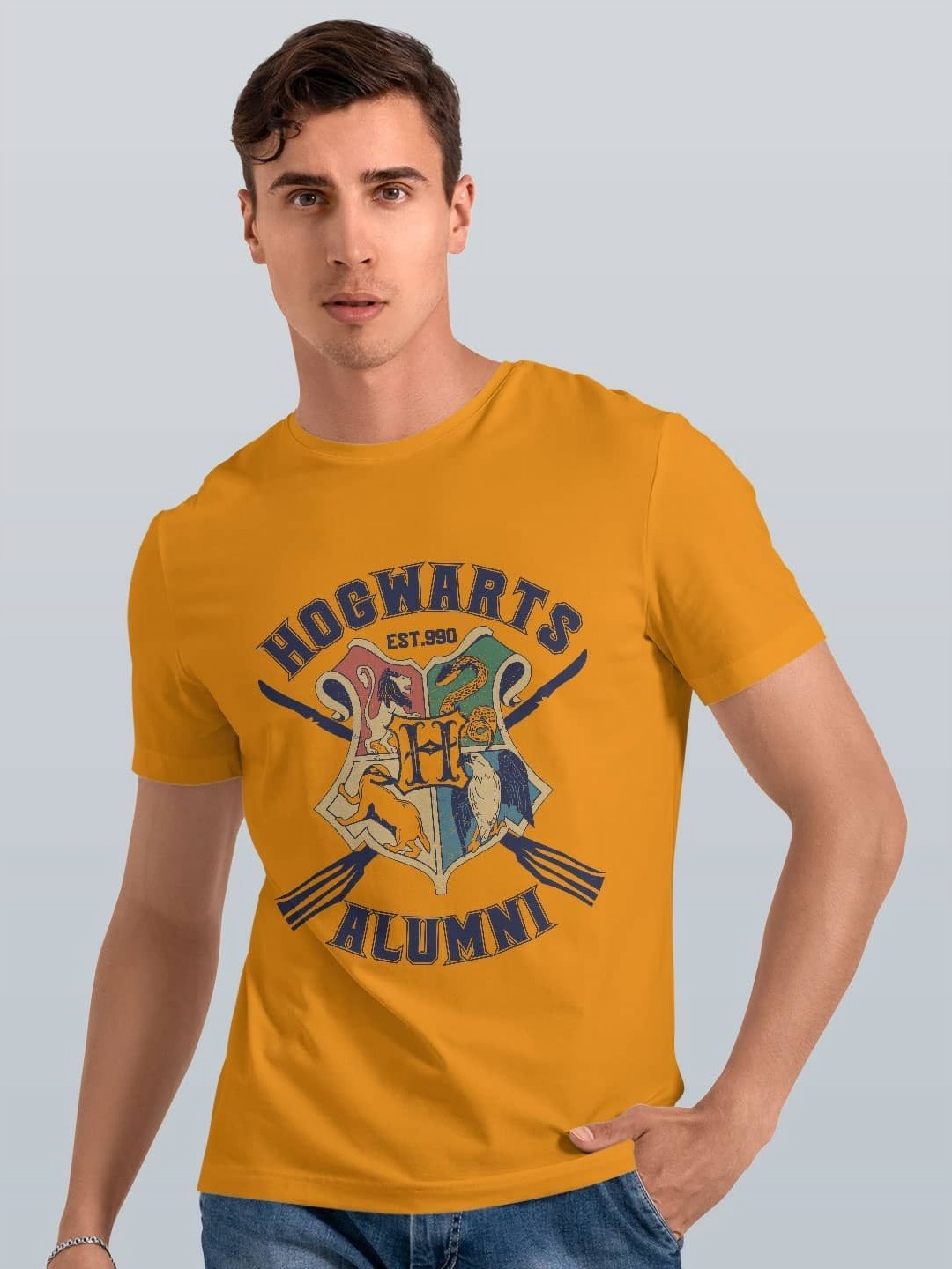 

macmerise Men Printed Applique T-shirt, Yellow