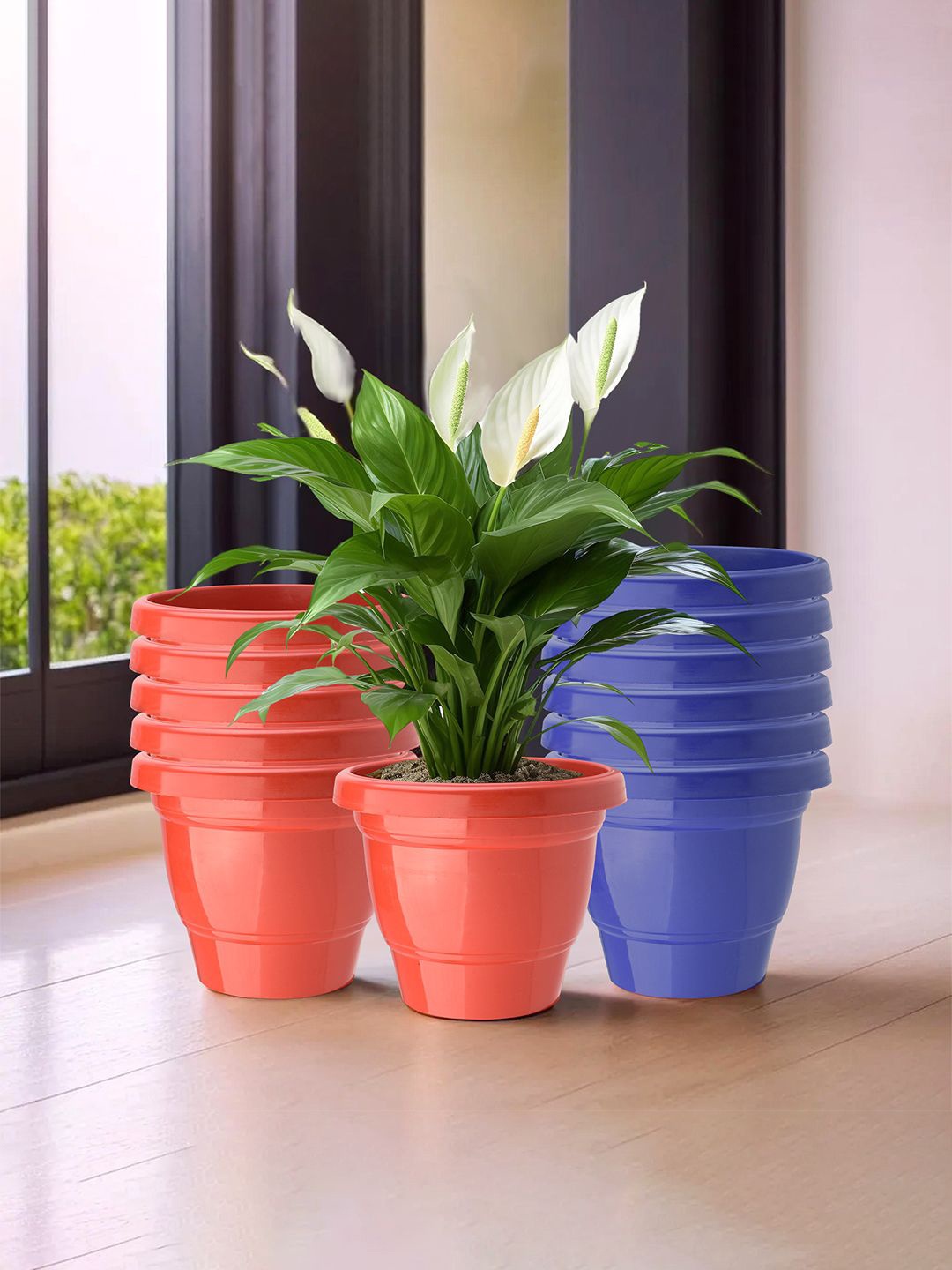 

Kuber Industries Red & Blue 12 Pieces Lightweight Planters