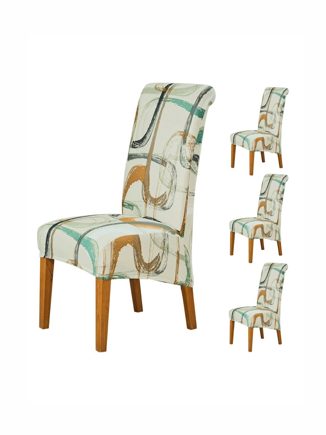 

HOKIPO Beige & Brown 4 Pieces Printed Dining Chair Covers