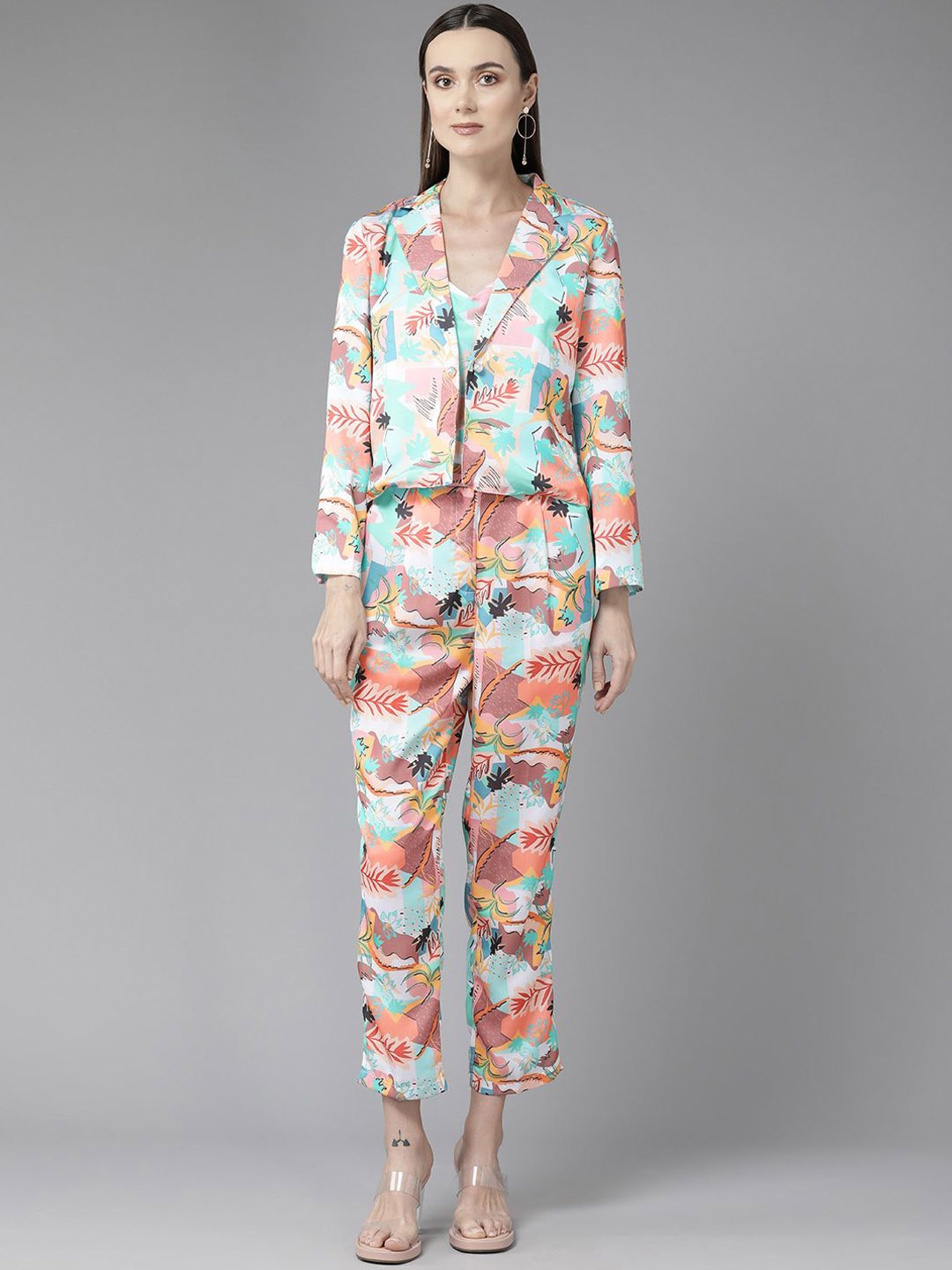 

BAESD Printed Top With Trousers & Jacket, Sea green
