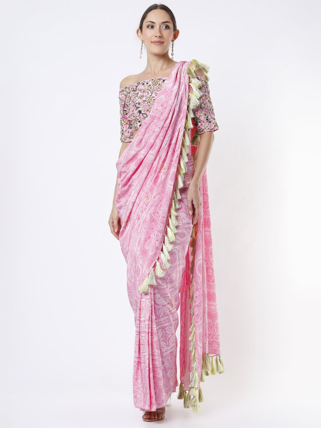 

Payal Singhal Shibori Printed Gotta Patti Ready to Wear Lehenga Saree & Blouse, Pink