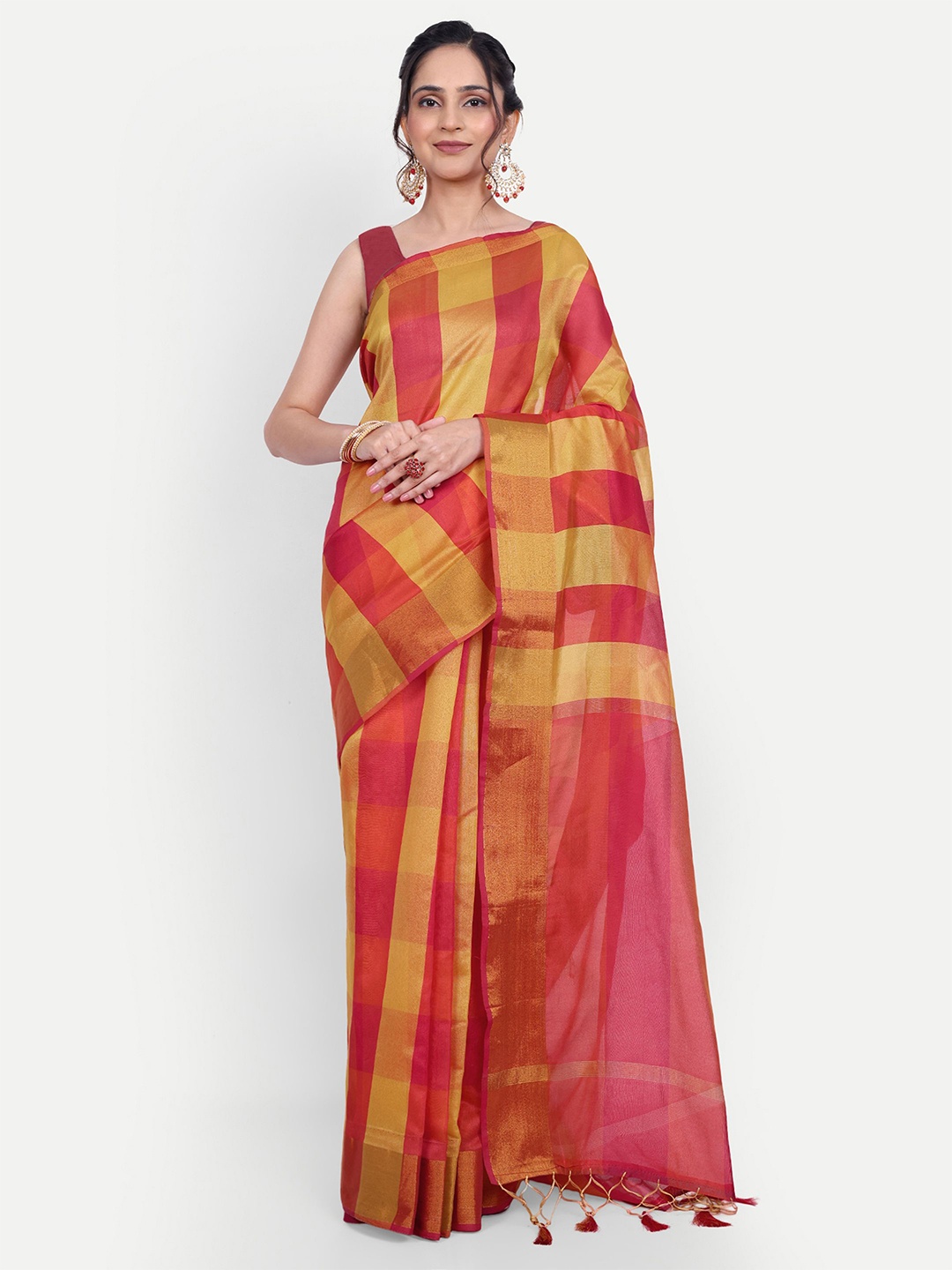 

LTS Label Tripti Saxena Striped Colourblocked Saree, Red