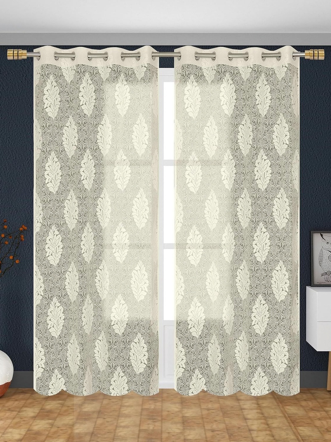 

JARS Collections Cream-Coloured 2 Pieces Floral Sheer Window Curtains