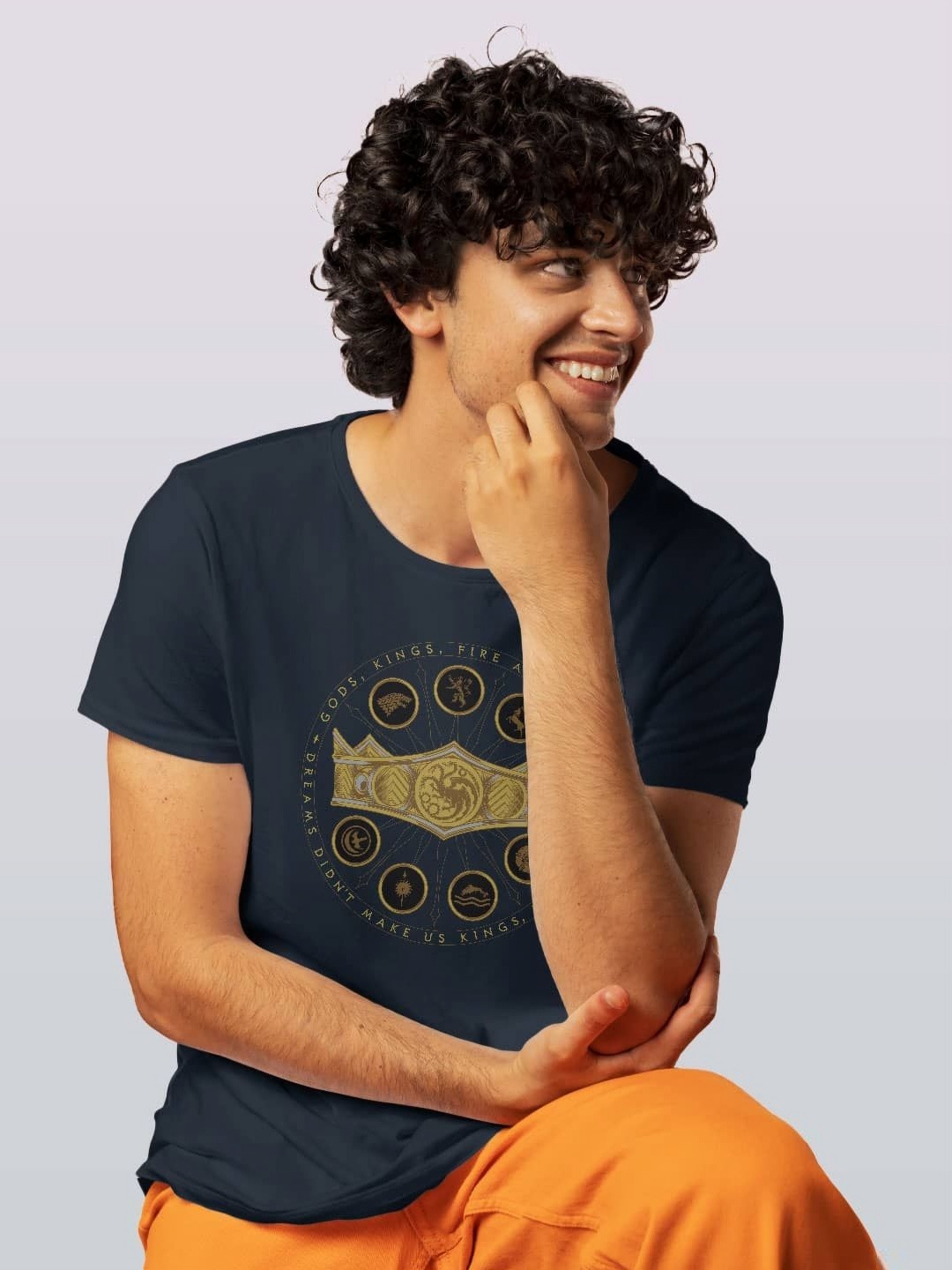 

macmerise Men Typography Colourblocked V-Neck Raw Edge T-shirt, Blue