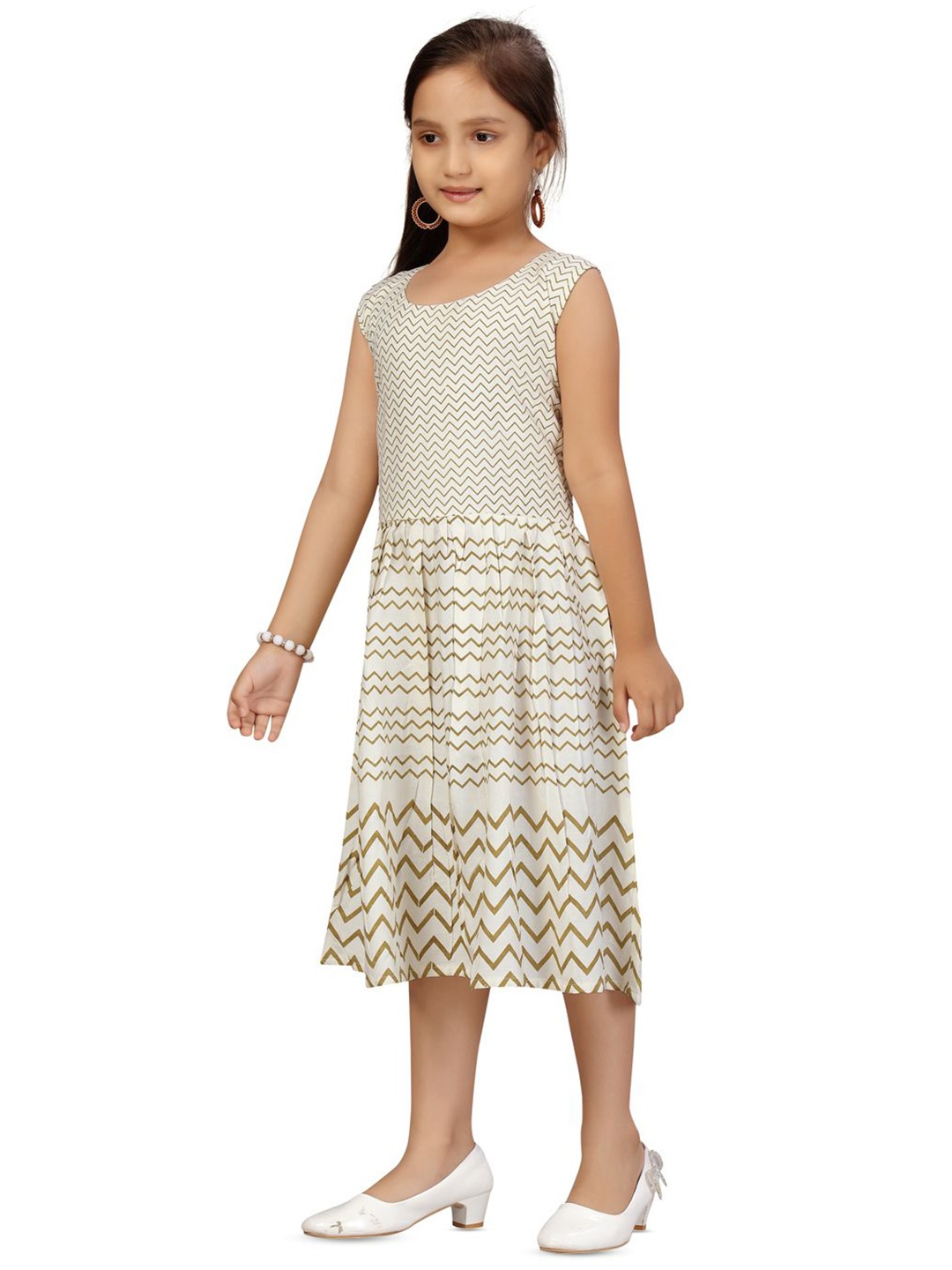 

BAESD Girls Printed Cotton fabric Fit & Flare Dress, Cream