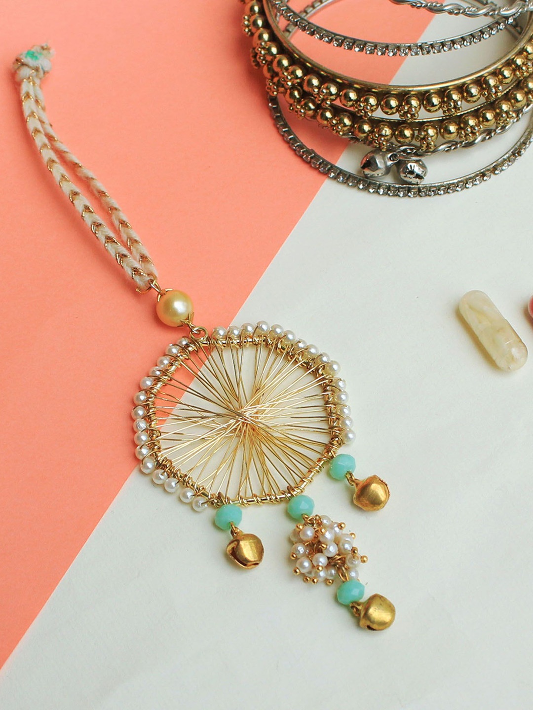 

BeAbhika Joyful Beaded Bhabhi Rakhi With Roli Chawal, Gold