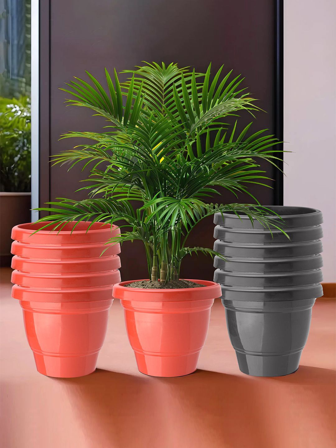 

Kuber Industries Red & Black 12 Pieces 2-Layer Planters