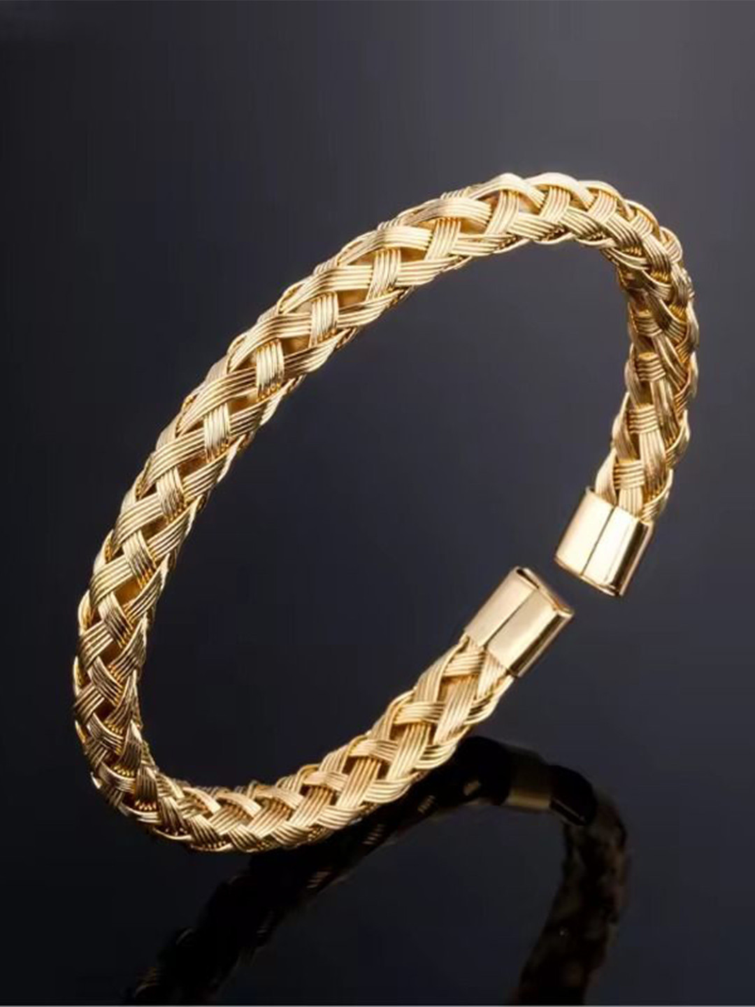 

MEENAZ Men Gold Plated Stainless Steel Cuff Bracelet