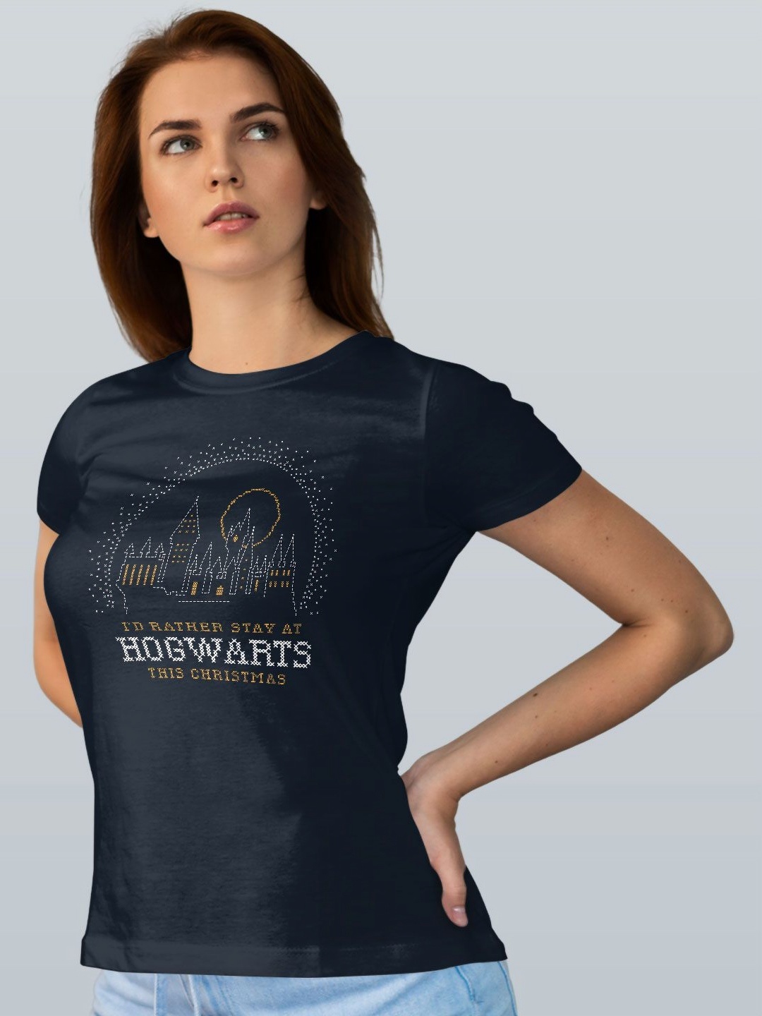 

macmerise Women Typography Printed Extended Sleeves T-shirt, Navy blue