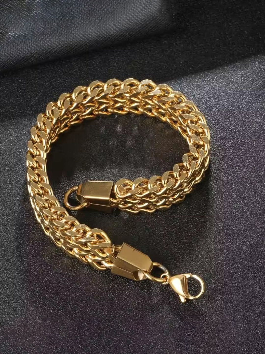 

MEENAZ Men Stainless Steel Gold-Plated Link Bracelet