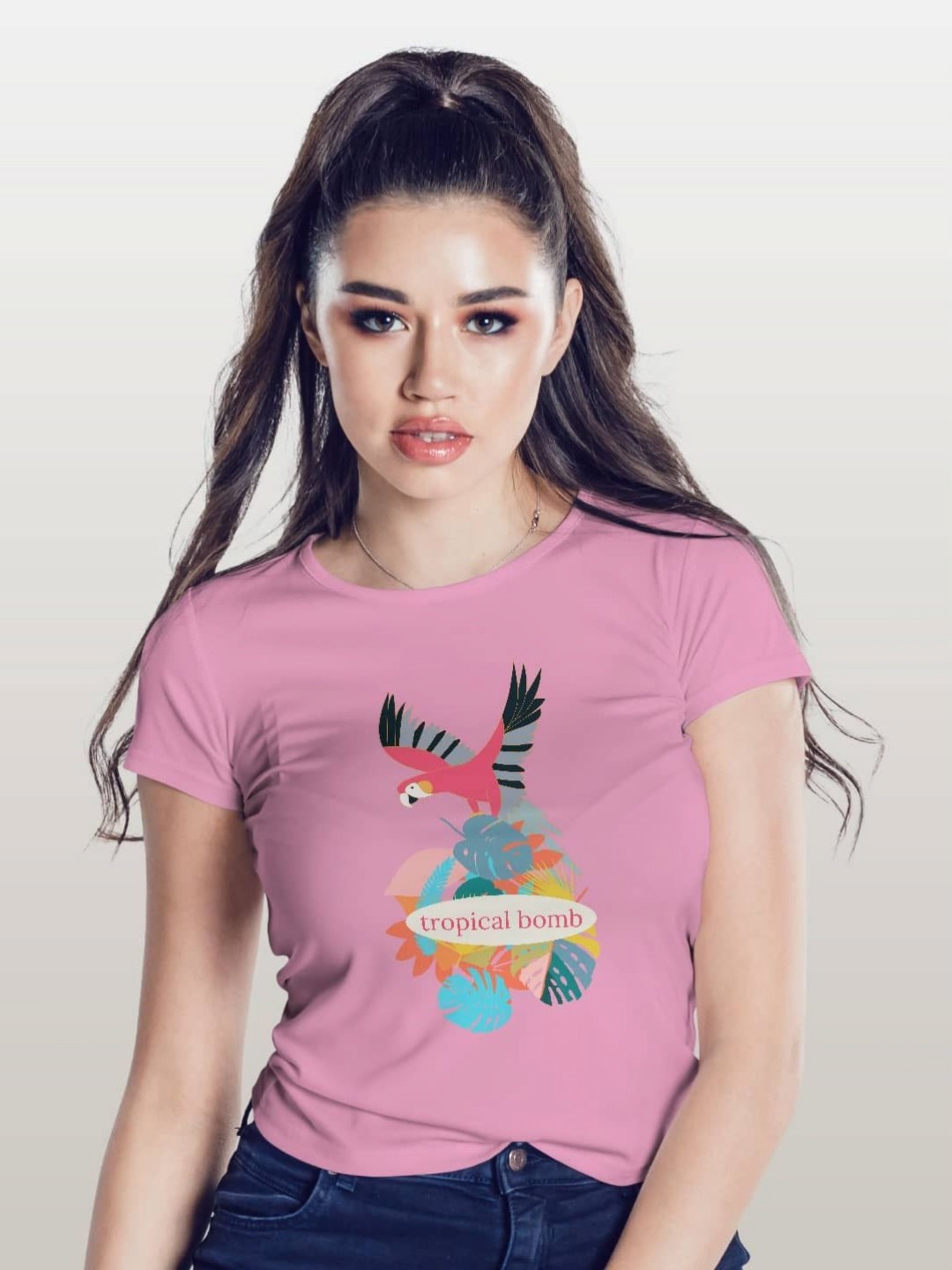 

macmerise Women Printed Applique T-shirt, Pink