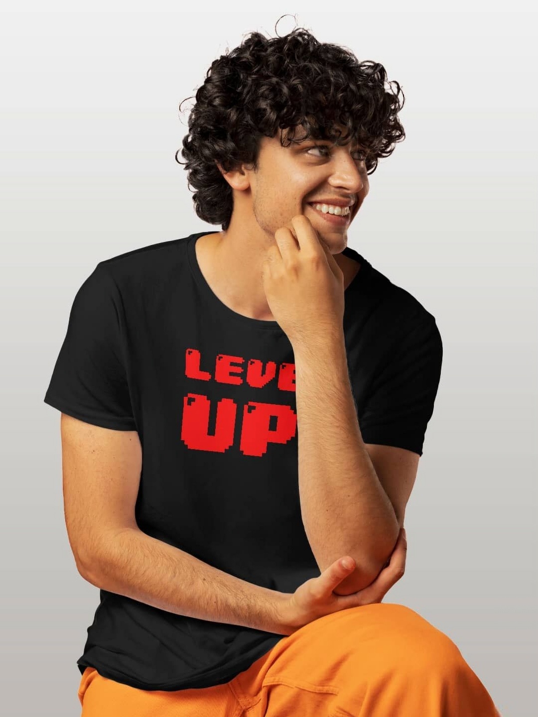 

macmerise Men Typography Printed V-Neck Applique T-shirt, Black
