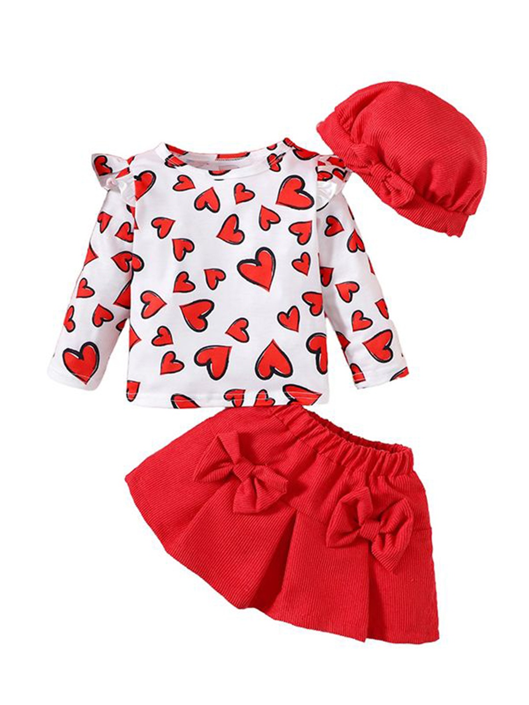

StyleCast x Revolte Girls Red & White Printed Round Neck Top with Skirt