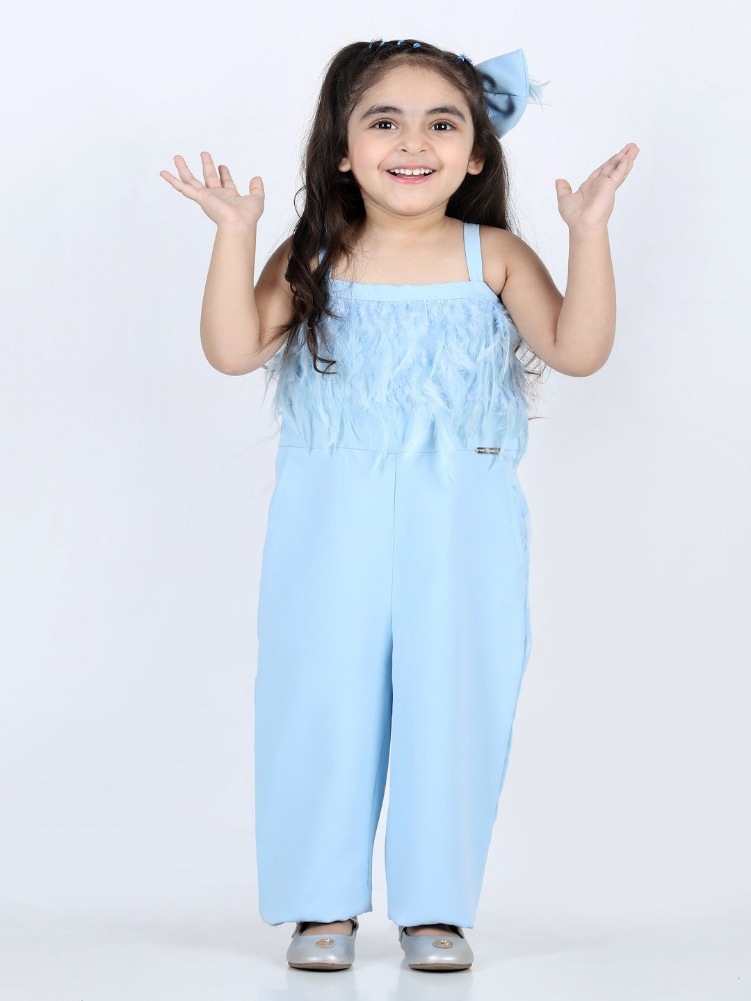 

THE LITTLE CELEBS Girls Self Design Basic Jumpsuit, Blue