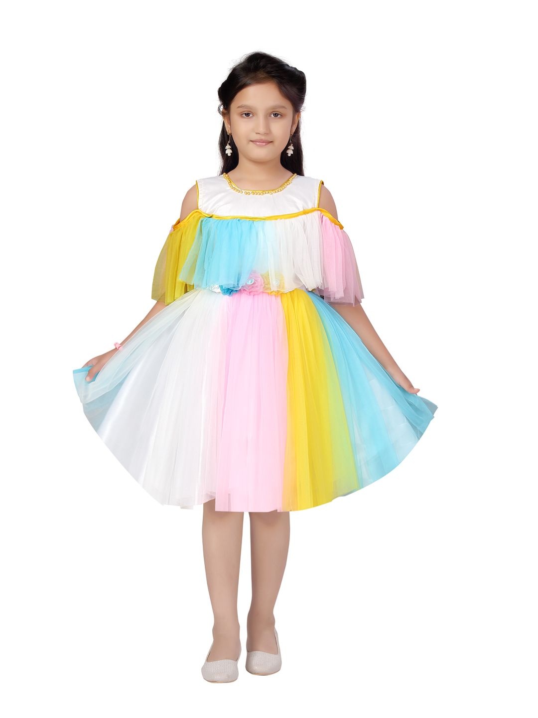 

BAESD Girls Ruffled Net Fit & Flare Dress, White