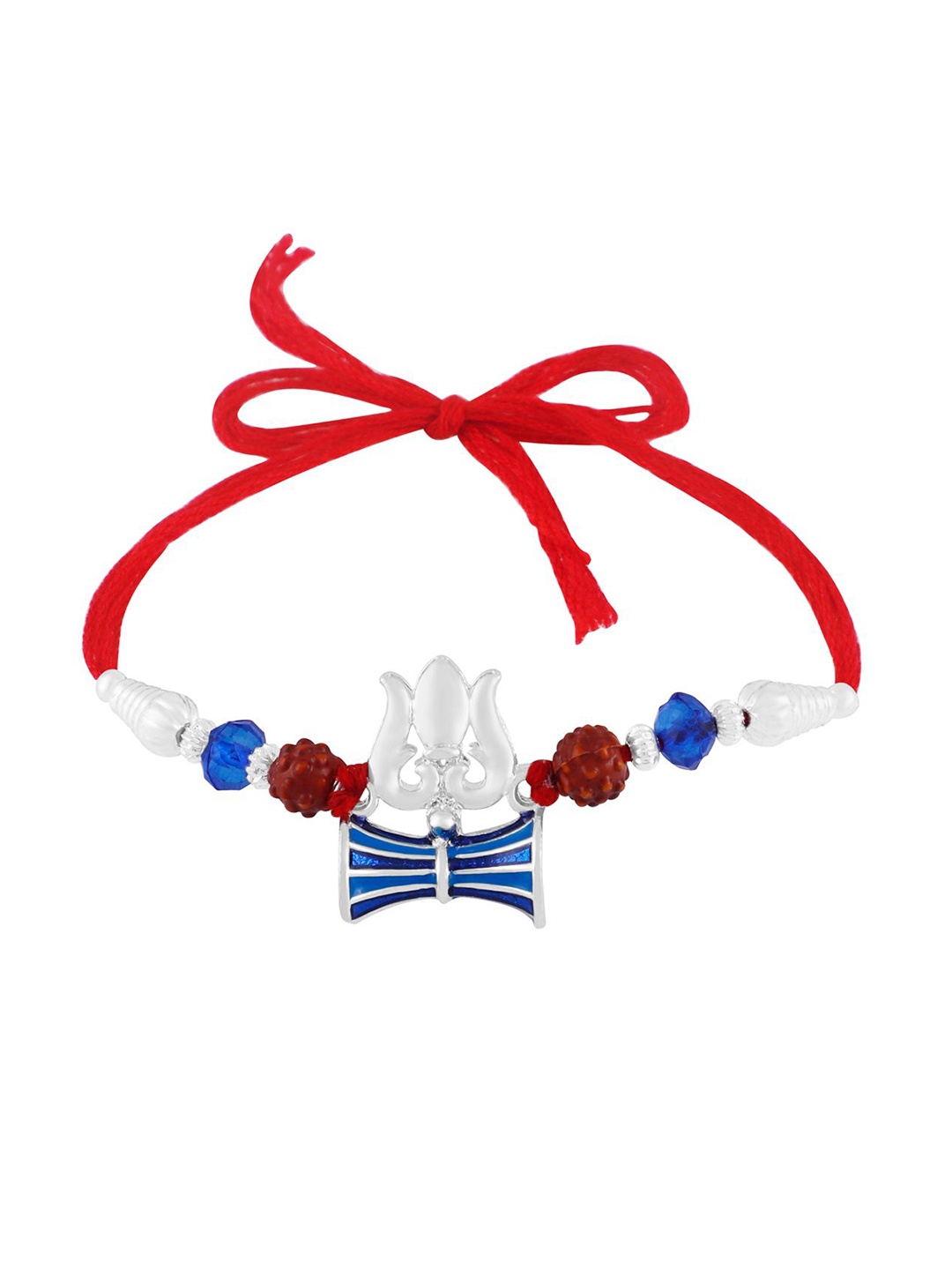 

Okos Rhodium Plated Trishul With Damroo Religious Thread Rakhi, Silver