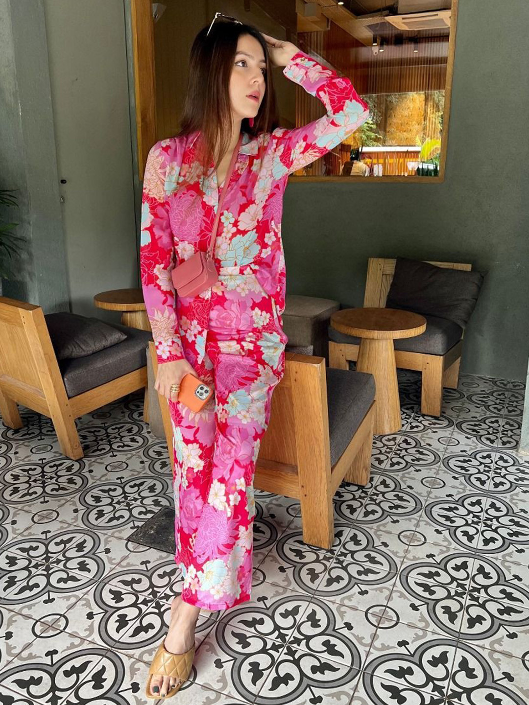 

LeeliPeeri Designer Floral Printed Shirt & Trousers, Pink