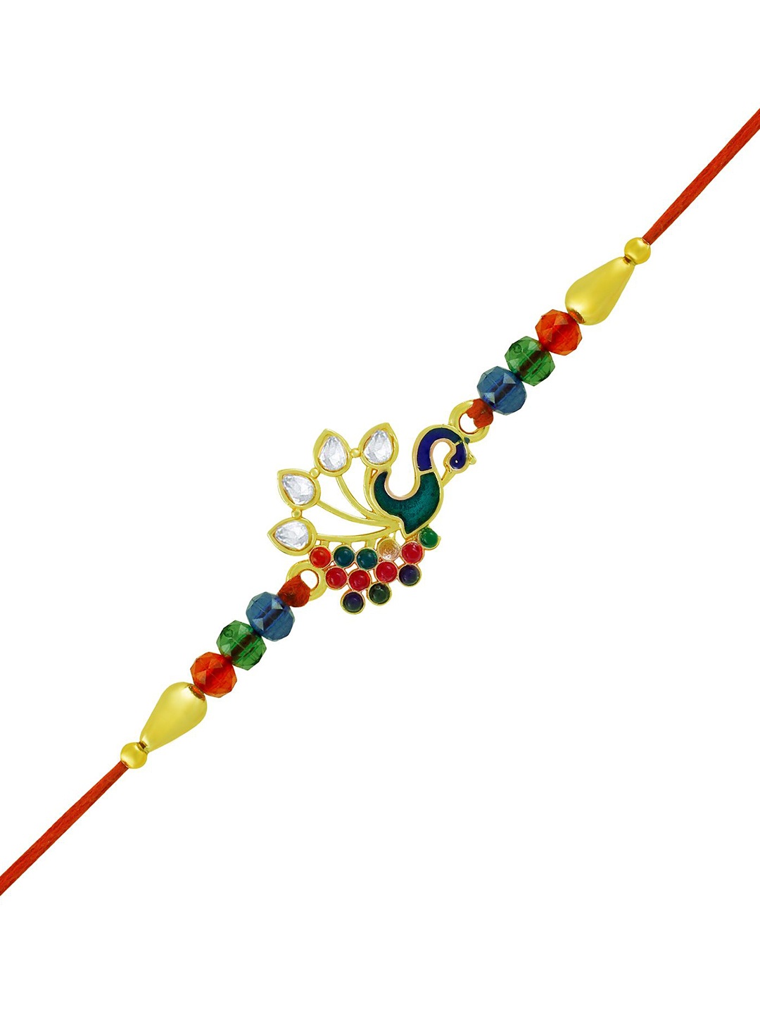 

Okos Gold Plated Meenakari Dancing Peacock Style Thread Rakhi