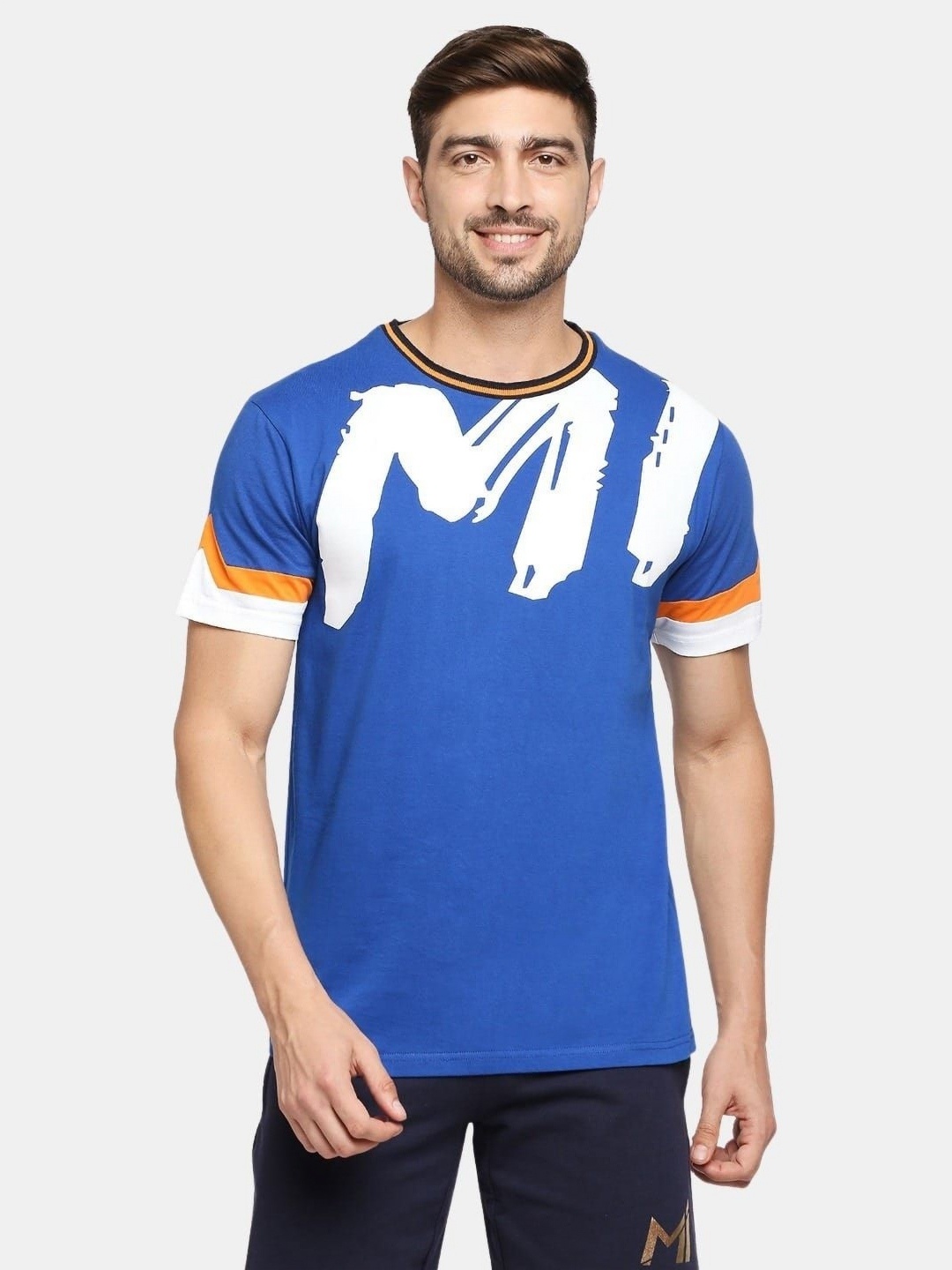 

macmerise Men Printed Applique T-shirt, Blue