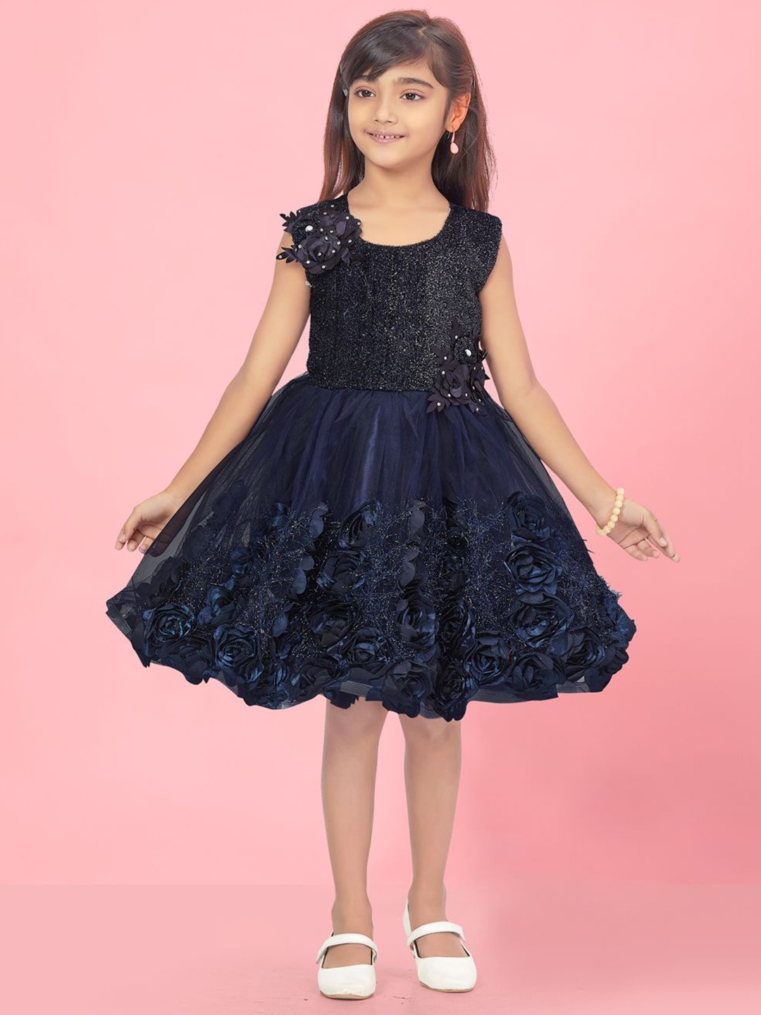 

BAESD Girls Embellished Net Fit & Flare Dress, Navy blue