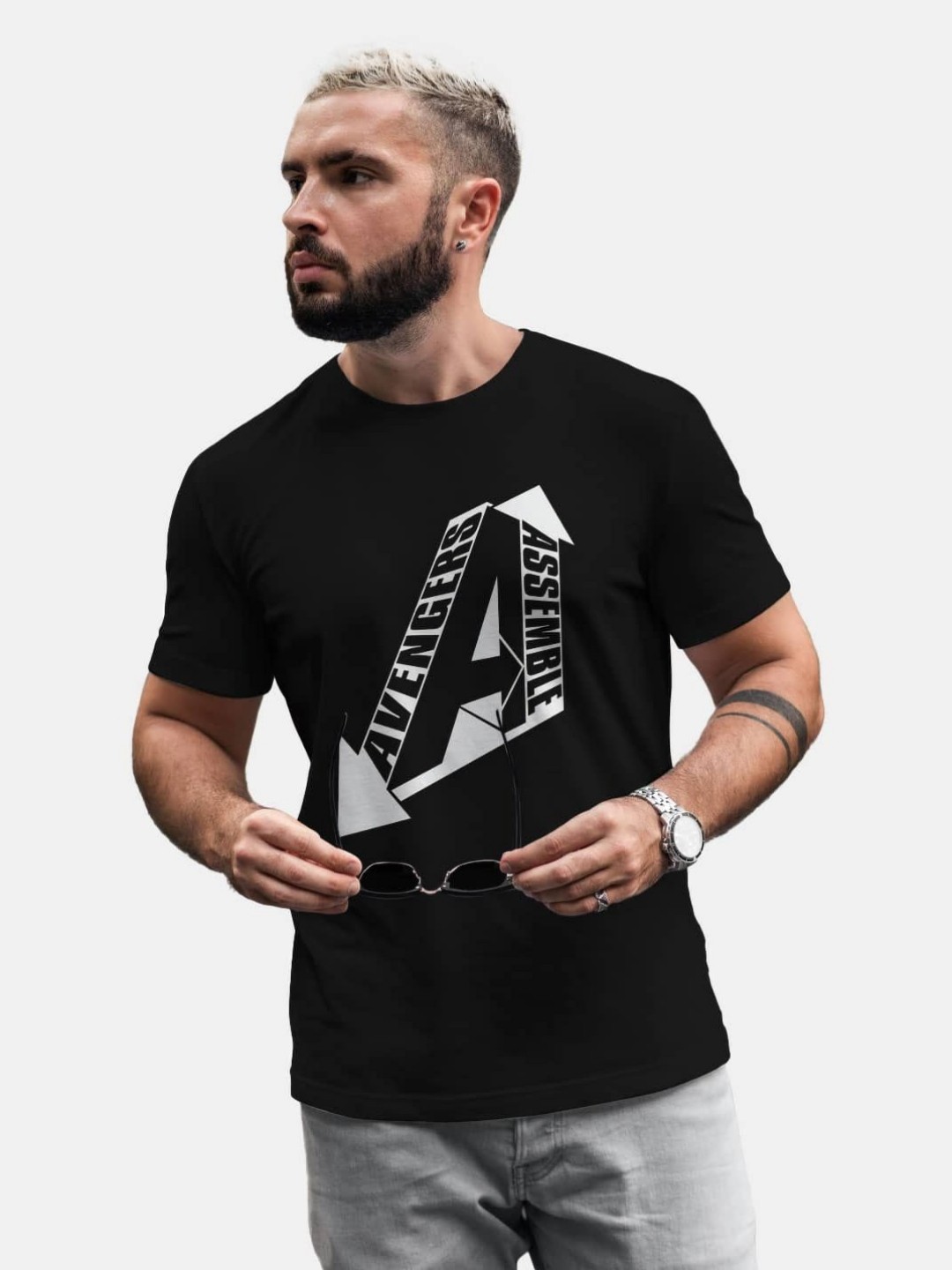 

macmerise Men Typography Printed Raw Edge T-shirt, Black